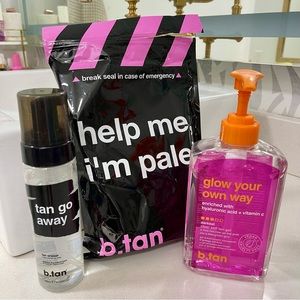 BARELY USED! b.tan Glow Your Own Way clear self tan gel - darkest & tan eraser!